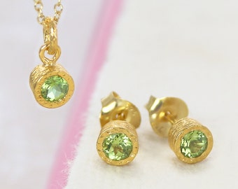 Peridot Jewelry Set Gold August Birthstone Jewellery Set Peridot Necklace Earrings