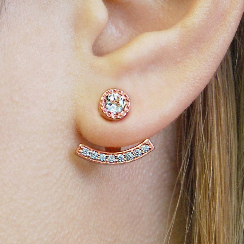 Rose Gold Ear Jackets, Rose Gold Earrings, Earring Jackets, Silver Earring Jackets, Topaz Studs, Rose Gold Studs, Birthstone Earring Jacket image 2