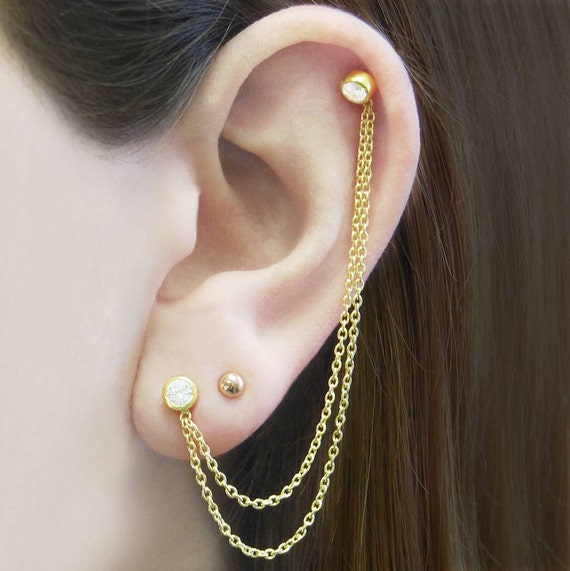 14K Gold Dangle Double Wheat Chain Earring Jacket – Nana Bijou