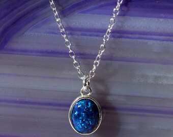 Black Opal Silver Necklace-Sterling Silver Gemstone Pendant-Solid Black Opal-Fire Opal Necklace-Black Opal Jewelry-Precious Opal Necklace