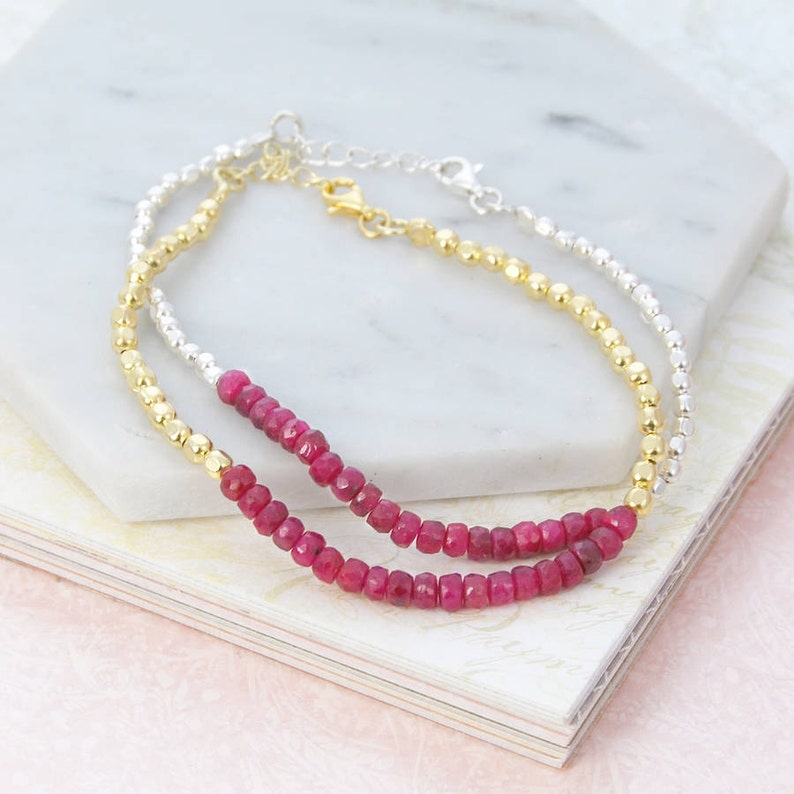 Ruby Bracelet Bead Bracelet Sterling Silver Ruby Bracelets Gold Friendship Bracelet Gemstone Bracelet image 3