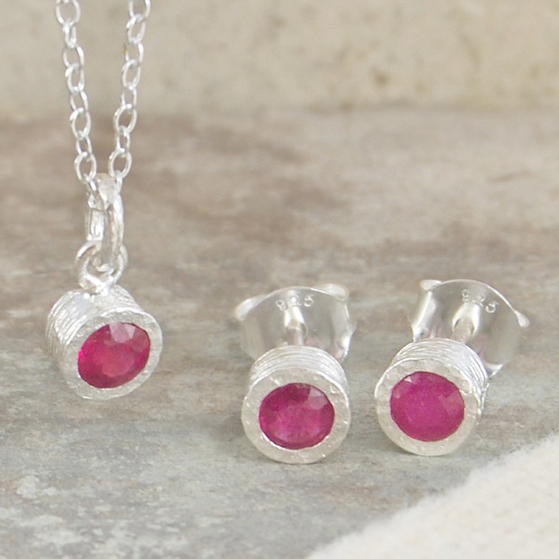 Ruby July Birthstone Rose Gold Jewelry Set, Ruby Gemstone Set, Anniversary Gift, Bridesmaid Gift, Birthstone Necklace For Mom image 6