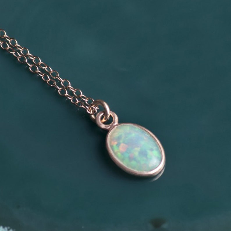 Ethiopian Opal October Birthstone Rose Gold Necklace