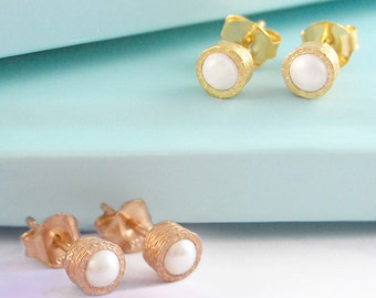 Pearl Earrings-Rose Gold Earring-Rose Gold Pearl Studs-Pearl Studs-White Pearl Studs- June Birthstone Earrings-Gold Studs-Freshwater Studs