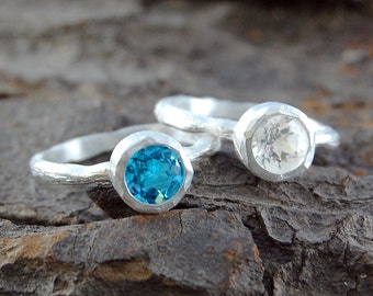 Topaz November Birthstone Ring, Sterling Silver Handmade Rings, Blue Topaz Rings, Gemstone Purity Ring