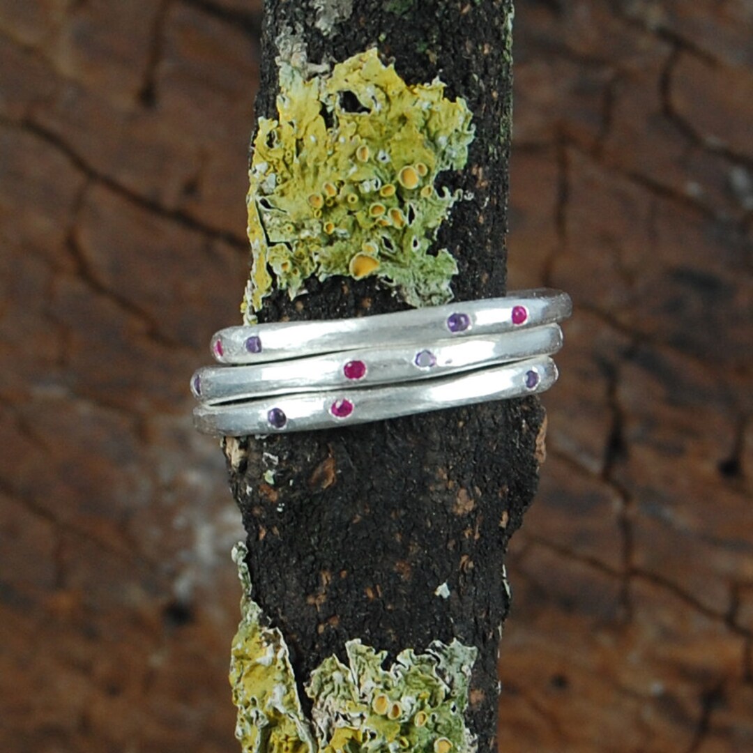 Silver Gemstone Ring, Gemstone Ring, Gemstone Stacking Ring, Amethyst ...