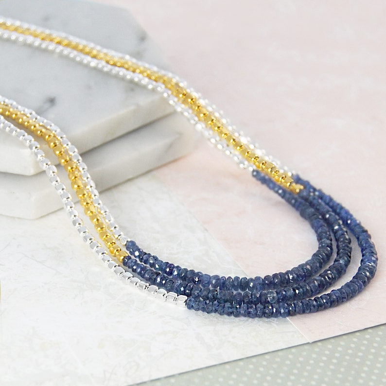 Sapphire Bead Necklace September Birthstone Sapphire Birthstone Gold Necklace Embers Raw Sapphire Necklace image 1