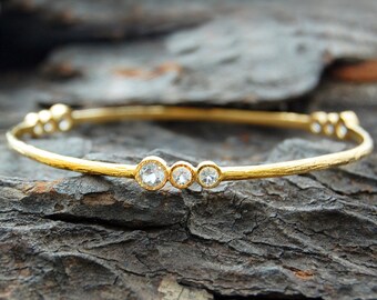 Gold Bangle, Diamond Bangle, Gemstone Bracelet, Gold Bracelet, Stylish Bracelet, White Topaz Bracelet, Organic Bracelet, Semi-Precious Stone