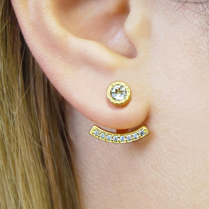 Rose Gold Ear Jackets, Rose Gold Earrings, Earring Jackets, Silver Earring Jackets, Topaz Studs, Rose Gold Studs, Birthstone Earring Jacket image 3