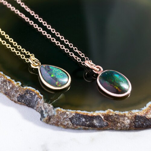 Black Opal October Birthstone Necklace 