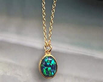 Black Opal Necklace Gold Ethiopian Fire Opal Pendant Gemstone Necklaces Sterling Silver Opals Necklace October Birthstone Gift