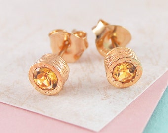 Citrine Earrings November Birthstone Earrings for Mom Rose Gold Stud Earrings Set Dainty Rose Gold Gemstone Earrings