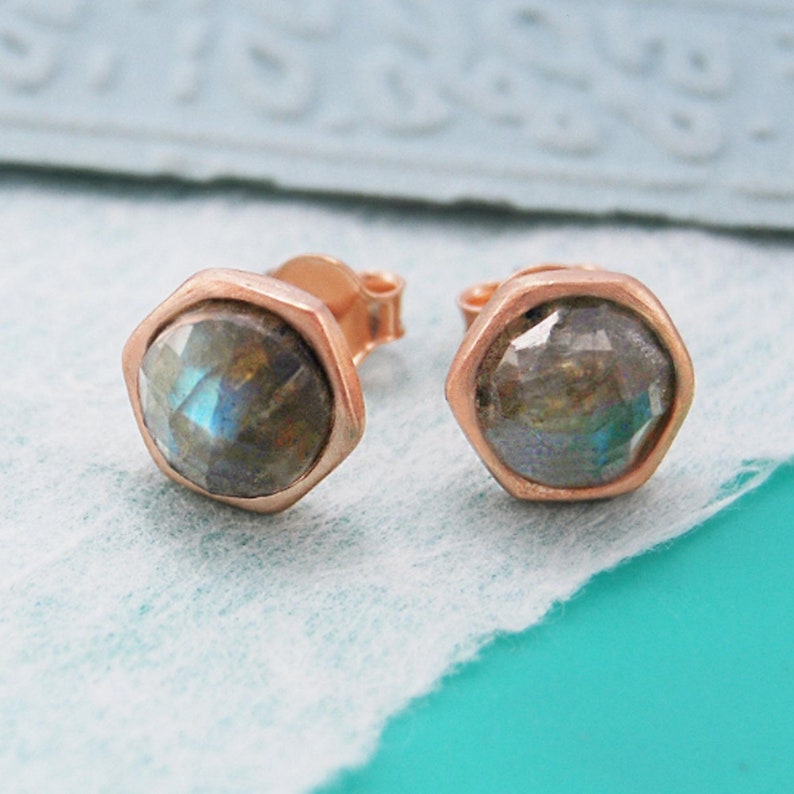 Silver Gemstone Stud Earrings Labradorite Earrings Stud Etsy UK