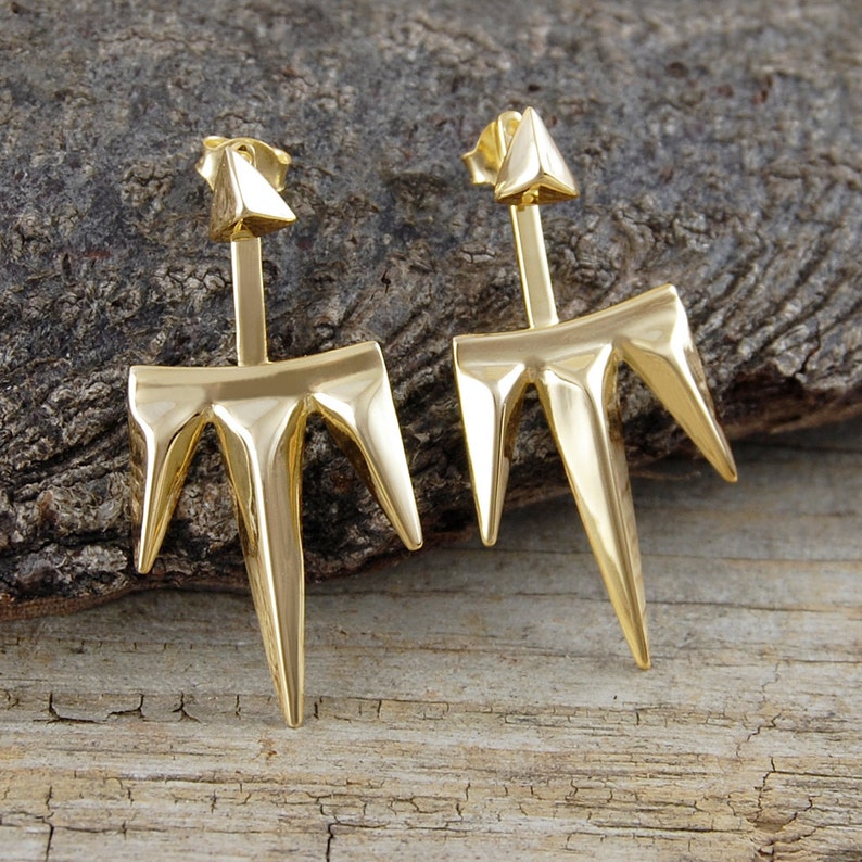 Ear Cuff Drop Earrings Gold Ear Jackets Earring Jackets Spikey Studs Gold Earrings Modern Gold Drops Edgy Earrings Minimal Earrings