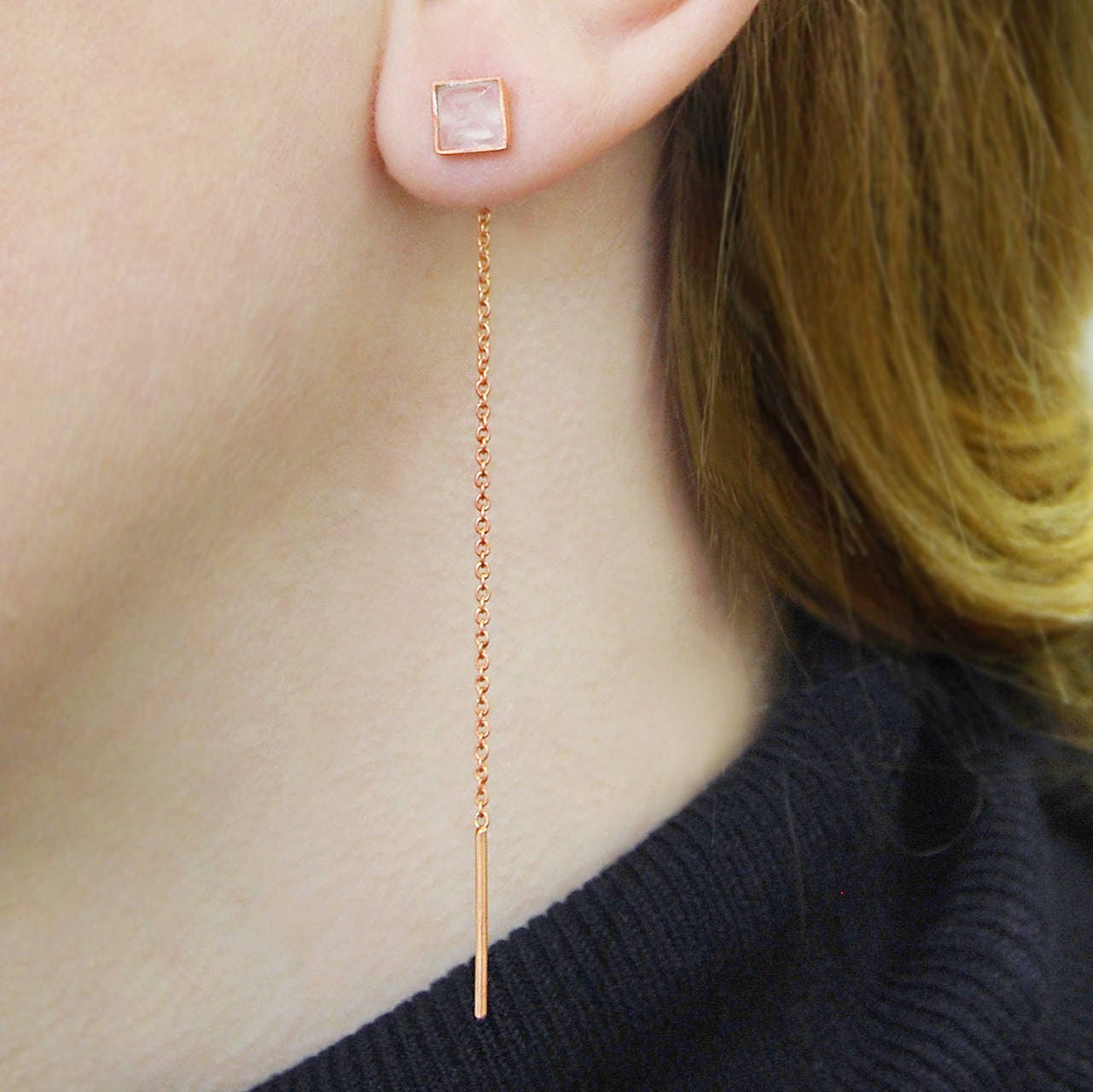 Rose gold threader best sale earrings