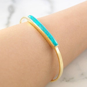 Gold Turquoise December Birthstone Bangle Bracelet by Embers Jewelry