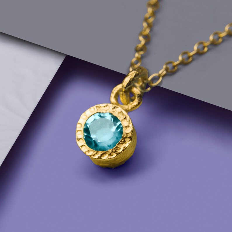 Blauwe Topaas ketting goud november Birthstone ketting voor moeder sierlijke gouden edelsteen ketting Blue Topaz Pandant Necklace