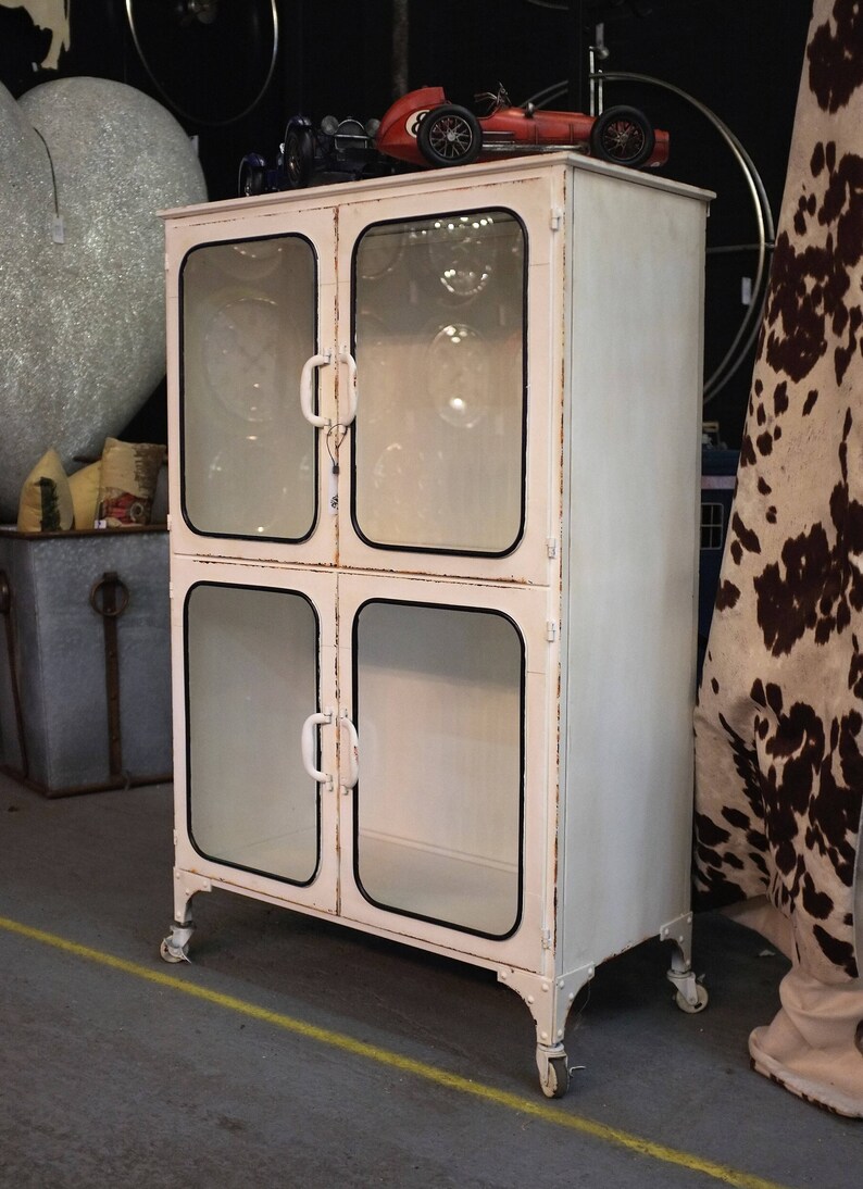 Vintage Medical Cabinet With Distressed White Paint Cupboard Etsy