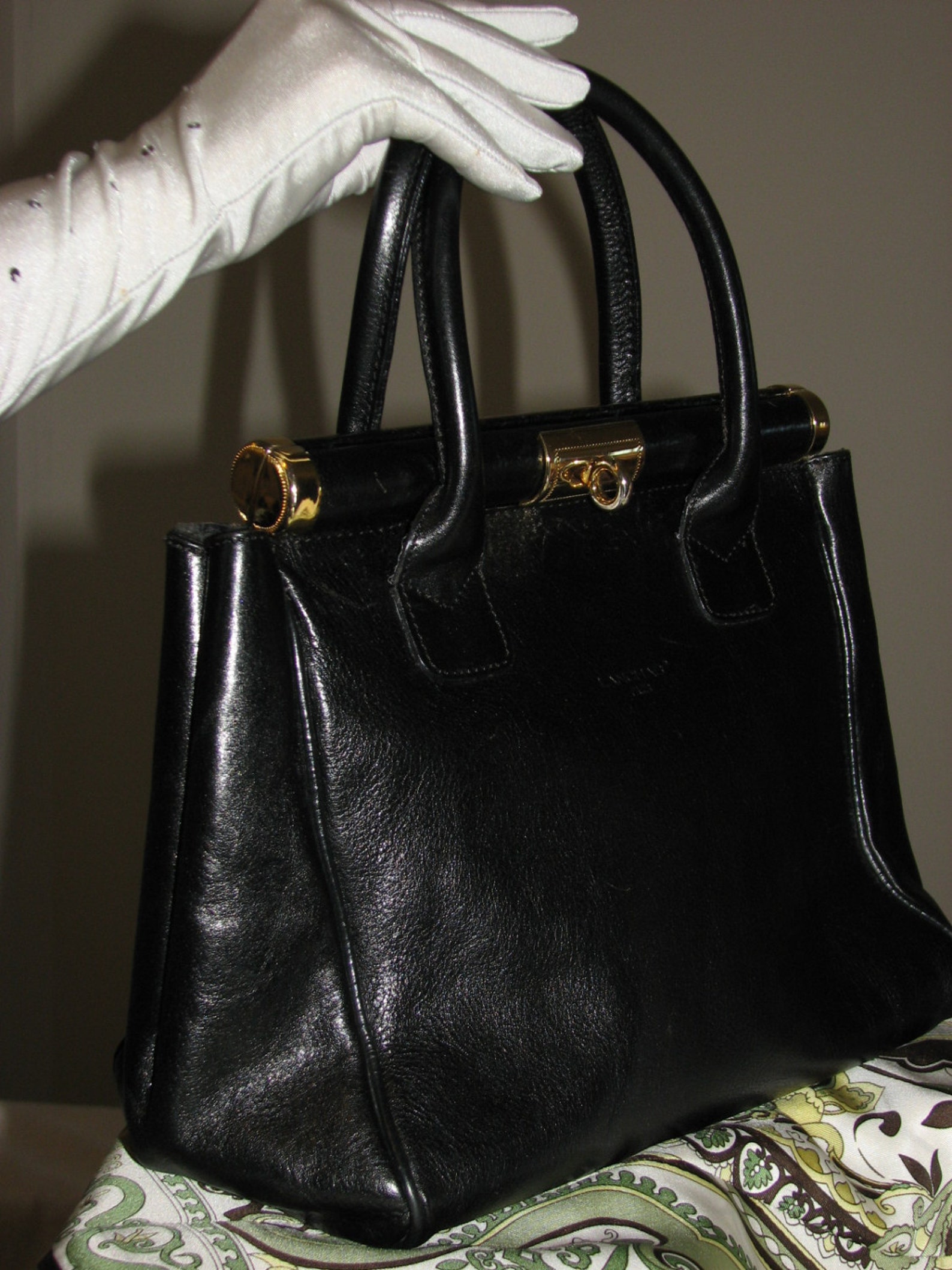 Vintage Lanchas Paris handbag satchel black leather bag 90s | Etsy
