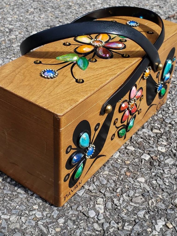 Vintage bag Collins of Texas box bag handmade wood