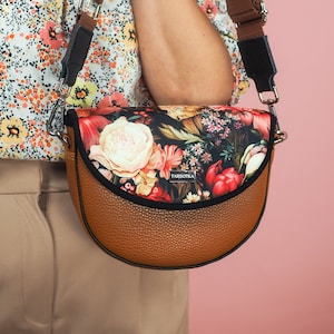 LUNA Garden Flowers Sac à main en simili cuir à rabat interchangeable fait main