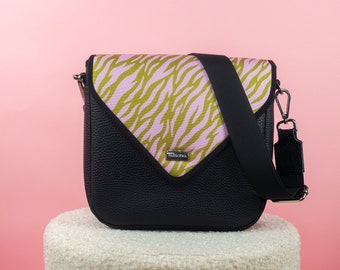 Farbotka CLASSIC ROUND Pink Zebra Handtasche Kunstleder Austauschbare Klappe Handgefertigtes