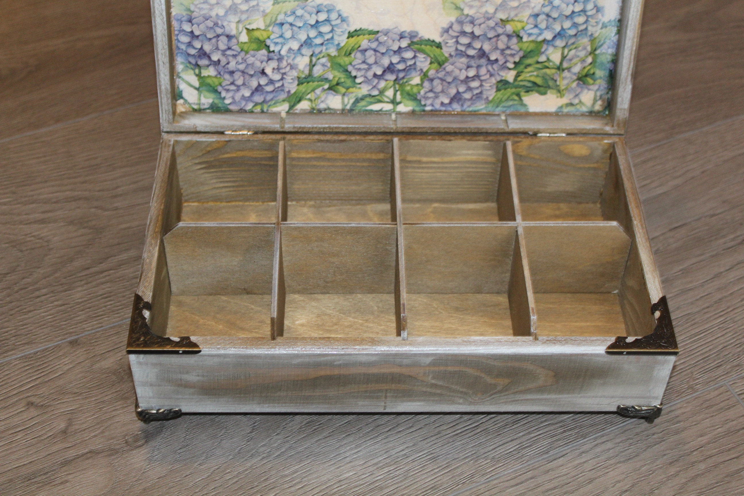 Tea box caddy wooden vintage white green shabby very vintage Etsy
