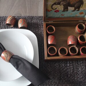 Caja de servilleteros de madera hecha a mano, caja de recuerdos, elefante asiático, oriental, japonés, juego de comedor, organizador, caddy de decoupage