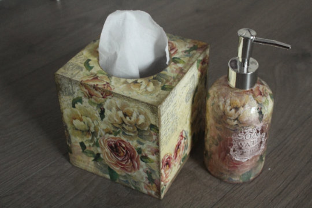 Tissue Cover Box Napkins Paper Vintage Style Shabby Pink Roses Etsy