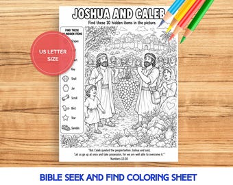 Joshua and Caleb Coloring Page, Bible Seek and Find Activity Sheet, Bible Coloring Sheet, Sunday School Activity, Homeschool Bible Lesson