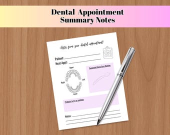 Dental Appointment Oral Care Instructions, Printable Dental Hygiene Summary Notes, Dental Hygienist Notes