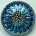 Czech Glass Button 10"= 23mm - hand painted daisy - sky blue, gold (B23066)