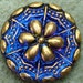 Czech Glass Button 27mm - hand painted - blue vitrail, gold (B27338)