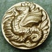 Czech Glass Button 23mm - hand painted dragon - gold (B23210)