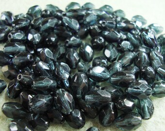 30pcs 8x6mm faceted oval beads midnight blue - Czech glass beads
