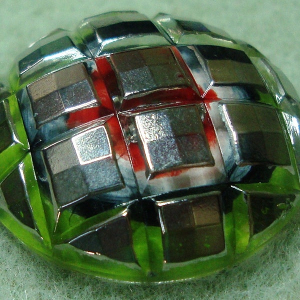 Czech Glass Button 27mm - hand painted - black, red, white, green, silver (B27145)