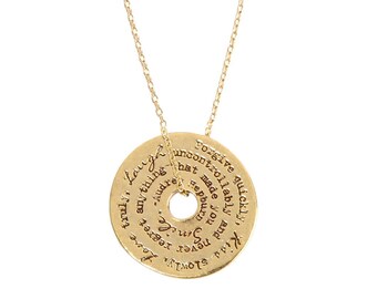 Kiss Necklace in Gold | Audrey Hepburn Inspirational Quote Necklace, Disc Necklace