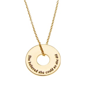 She Believed Disc Necklace | Inspirational Jewelry, Confidence, Mantra Necklace, Self-Confidence