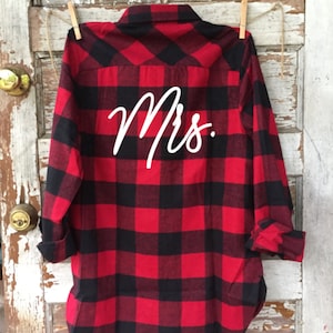 MRS. flannel, custom flannel, bride, groom, fall wedding, buffalo plaid, hipster wedding, wedding gift, matching flannels