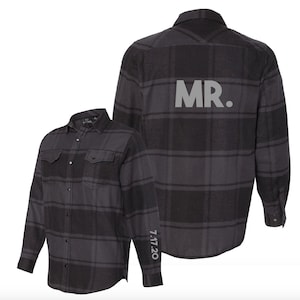 MR. flannel, custom flannel, bride, groom, fall wedding, buffalo plaid, hipster wedding, wedding gift, matching flannels