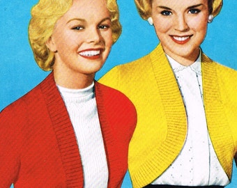 Ladies Retro Bolero cardigan knitting pattern. PDF Instant download.