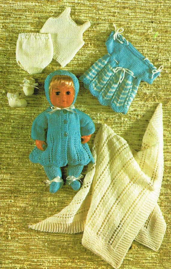 Dolls clothes knitting pattern for 12 inch baby doll. Vintage Etsy