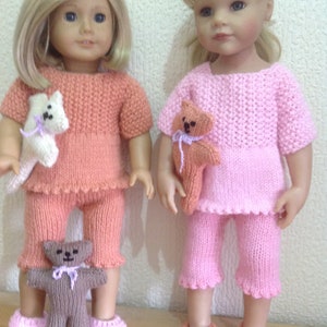 Dolls clothes knitting pattern.18" doll. Pyjamas,slippers and teddy bear. PDF Instant download.