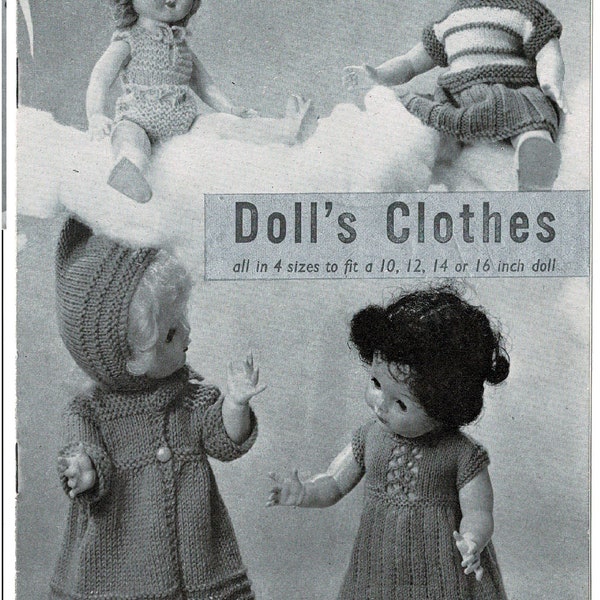 Dolls clothes knitting pattern for 10",12",14" 16" dolls. PDF Instant download.