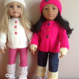 Dolls Fashion clothes knitting pattern. 18" doll. Cardigan set to fit 18/19"doll. PDF instant download.