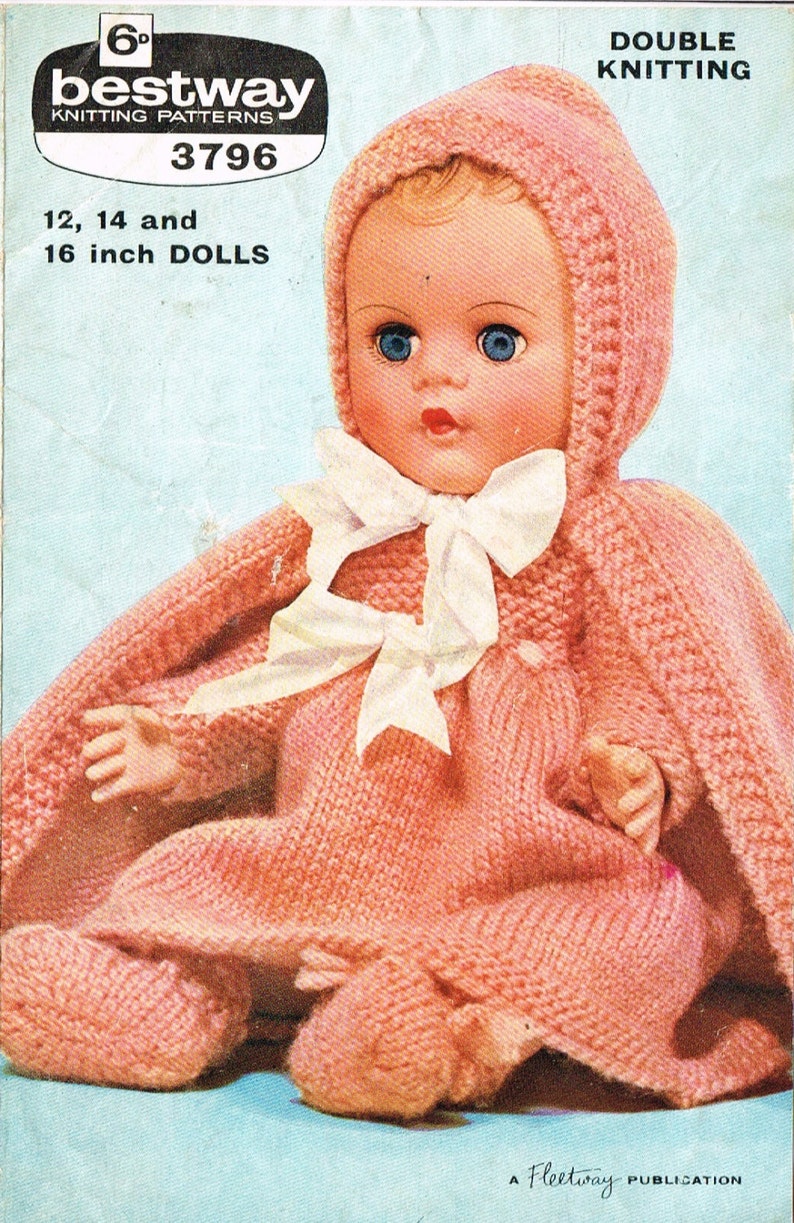 Dolls Clothes Knitting Pattern. Cape ,dress,bootees and Pants. 12/14/16