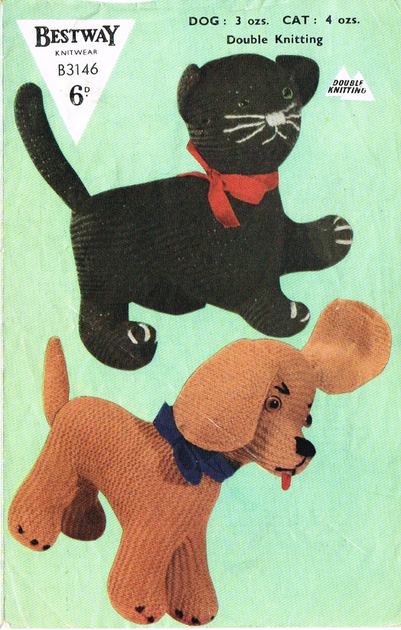 Knitted Dog and Cat Knitting Pattern. Vintage Copy. PDF Instant