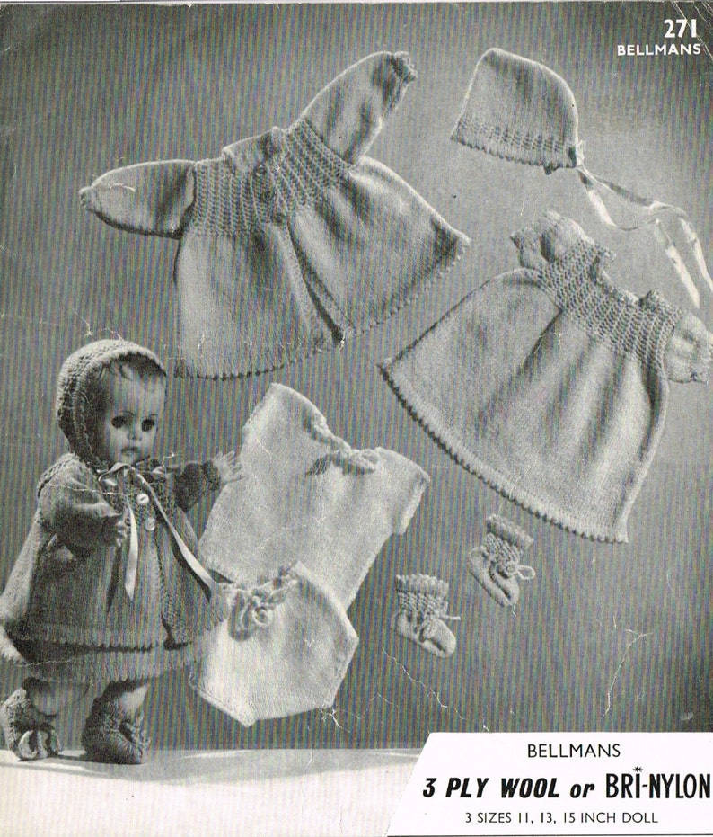 Dolls Clothes Knitting Pattern for 11 13 & 15 Baby Doll. PDF Instant