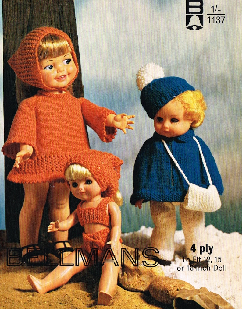 Dolls Clothes Knitting Pattern for a 12, 16 , & 18inch Doll. PDF
