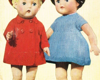 Dolls clothes knitting pattern for 10 inch,12 inch, 14 inch doll. Vintage copy. PDf instant download.